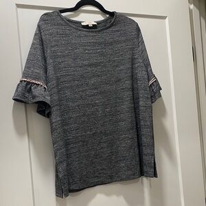 LOFT Gray Crewneck Textured Top